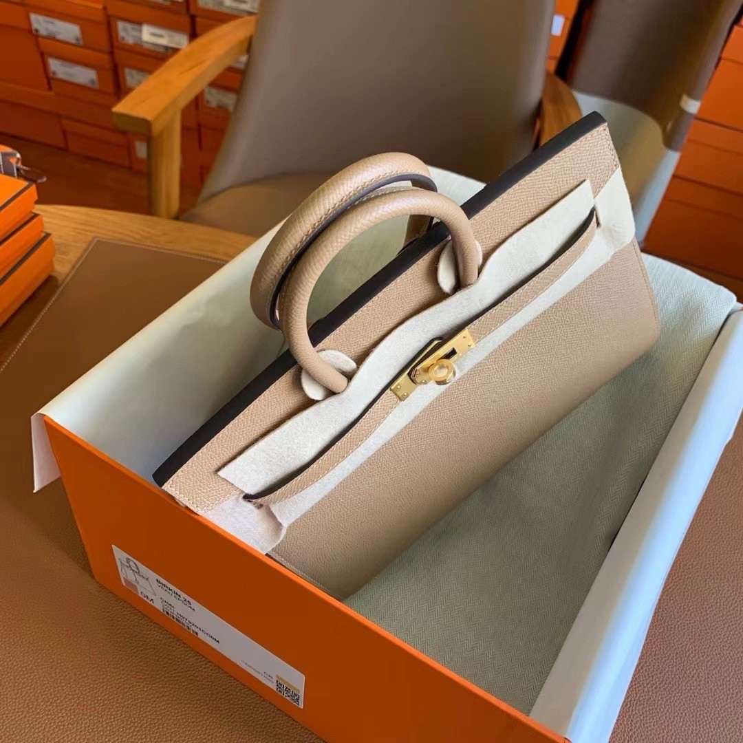 Hermes Birkin 25 Sellier Handmade Bag In Chai Epsom Calfskin