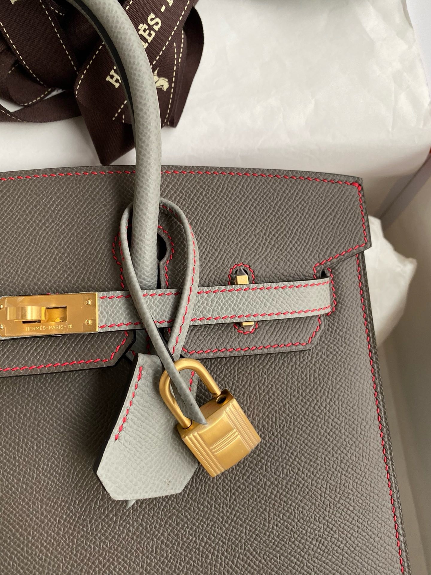 Hermes HSS Birkin 25 Sellier Bag in Etain and Gris Mouette Epsom Calfskin