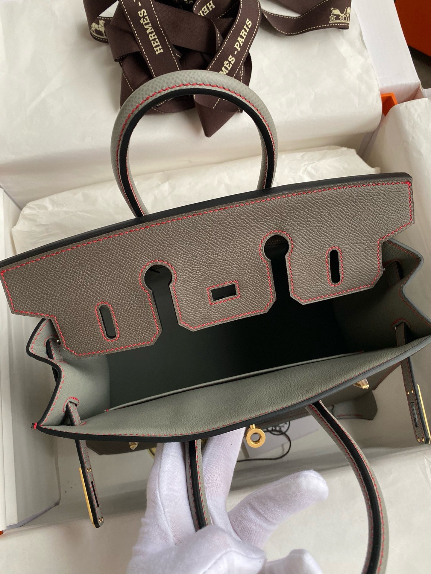 Hermes HSS Birkin 25 Sellier Bag in Etain and Gris Mouette Epsom Calfskin