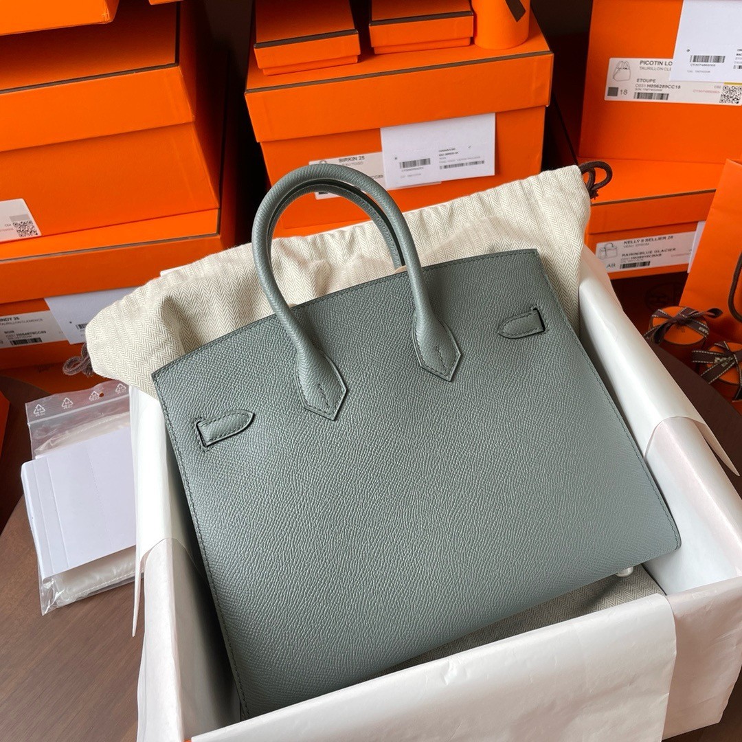 Hermes Birkin 25 Sellier Handmade Bag In Vert Amanda Epsom Calfskin