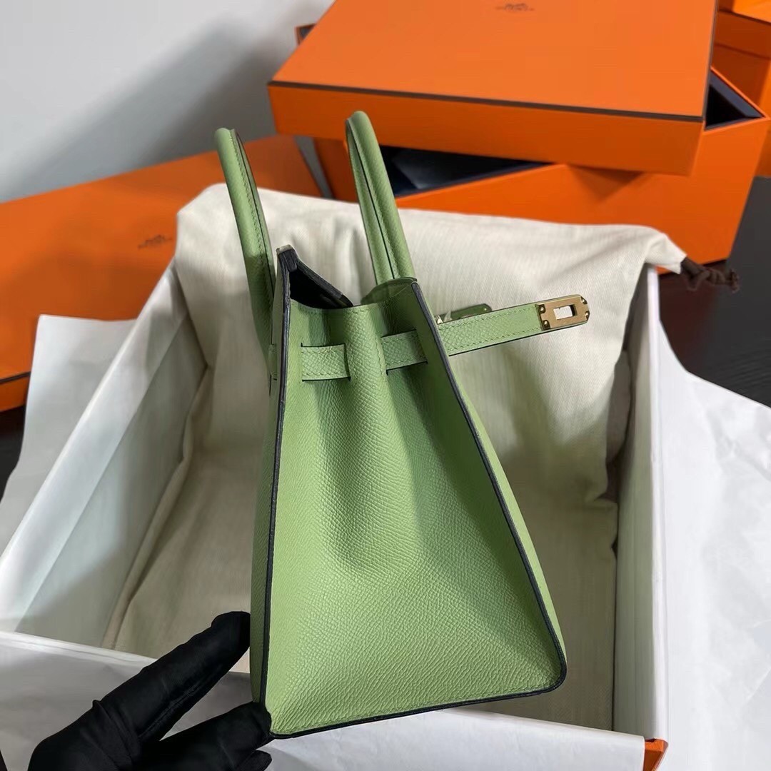 Hermes Birkin 25 Sellier Handmade Bag In Vert Criquet Epsom Calfskin