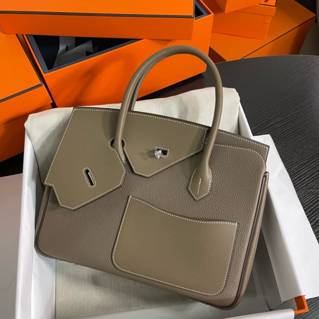 Hermes Birkin 30 en Desordre Bag in Taupe Swift and Clemence Leather