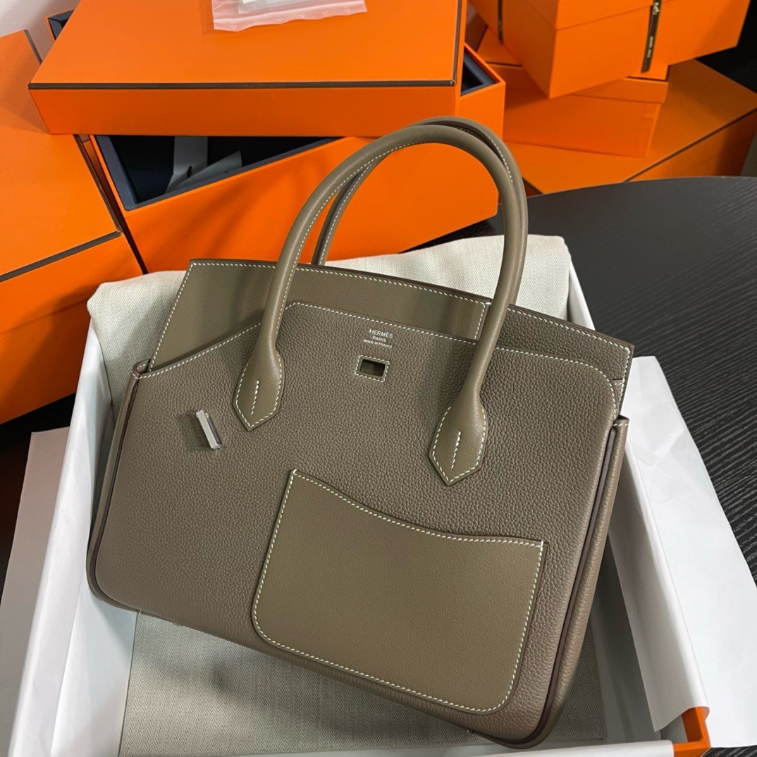 Hermes Birkin 30 en Desordre Bag in Taupe Swift and Clemence Leather