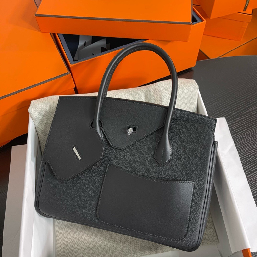 Hermes Birkin 30 en Desordre Bag in Black Swift and Clemence Leather