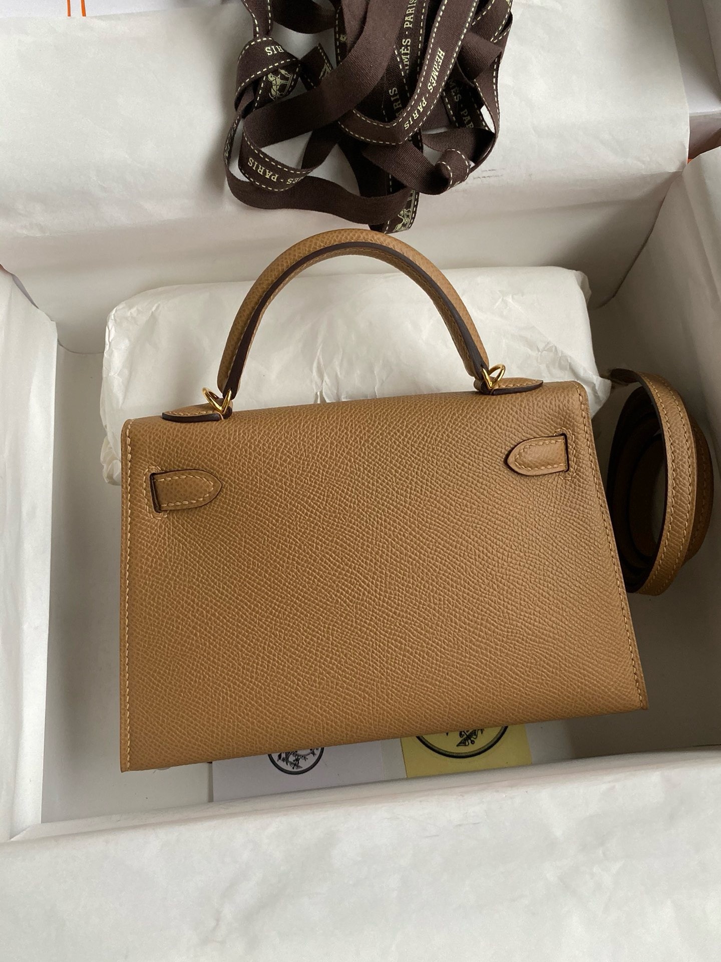 Hermes Kelly Mini II Sellier Handmade Bag In Chai Epsom Calfskin