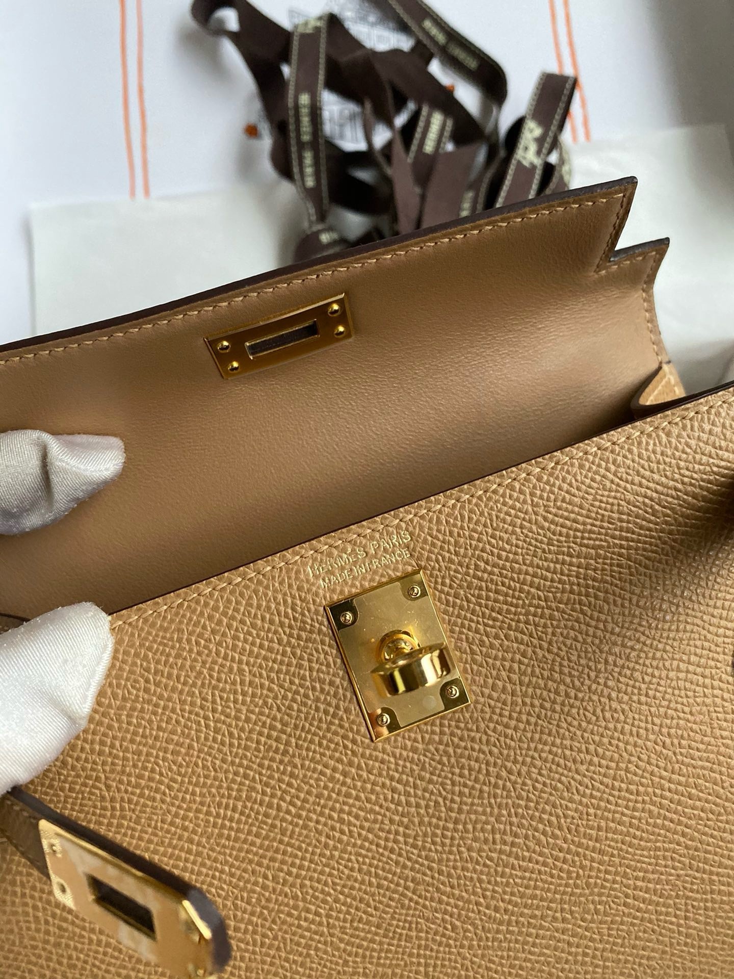 Hermes Kelly Mini II Sellier Handmade Bag In Chai Epsom Calfskin