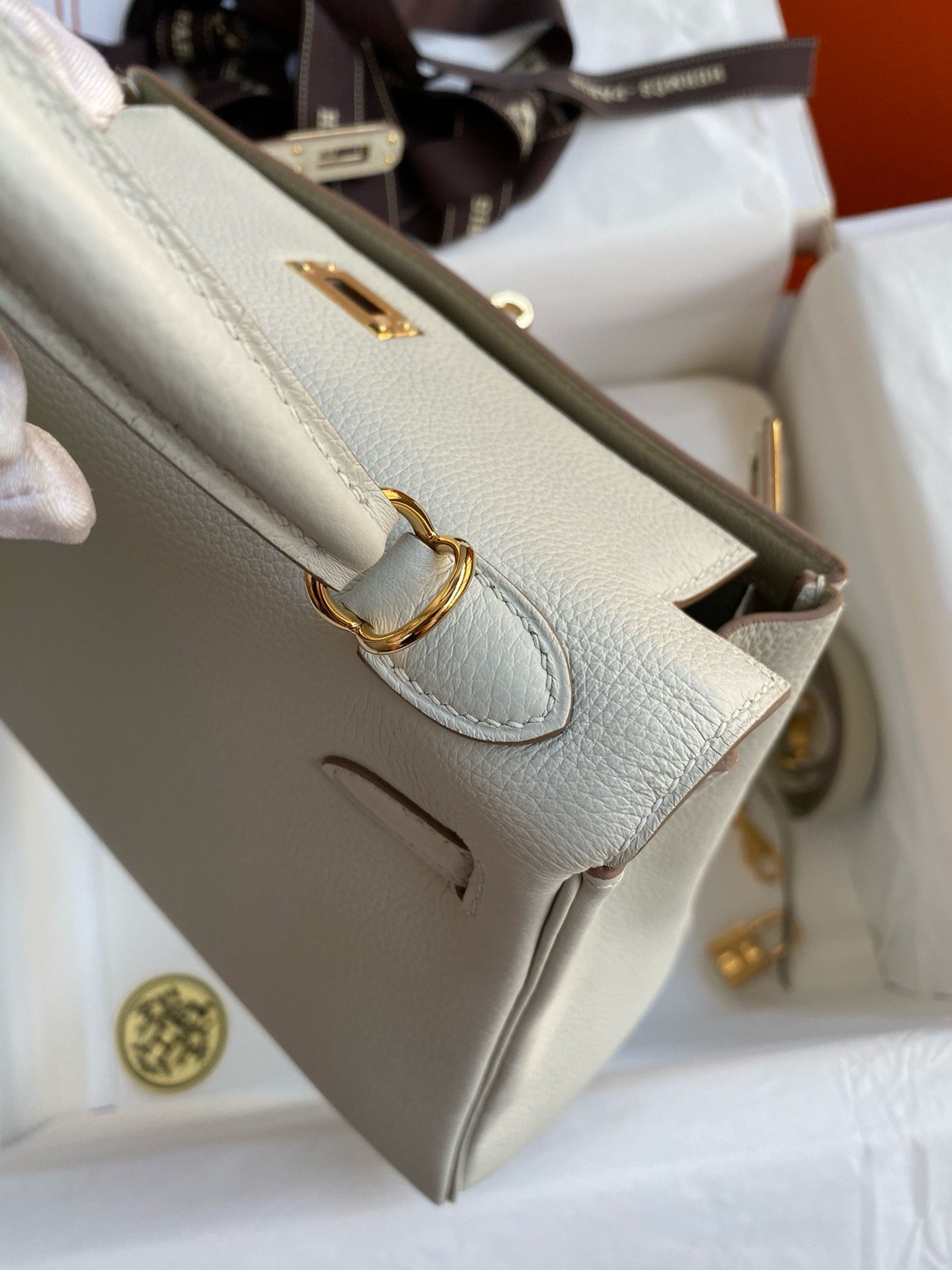 Hermes Kelly Retourne 25 Handmade Bag In Beton Clemence Leather