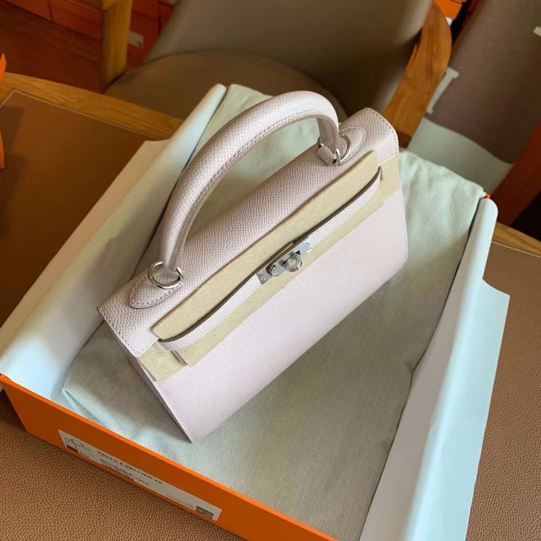 Hermes Kelly Sellier 25 Handmade Bag In Mauve Pale Epsom Calfskin