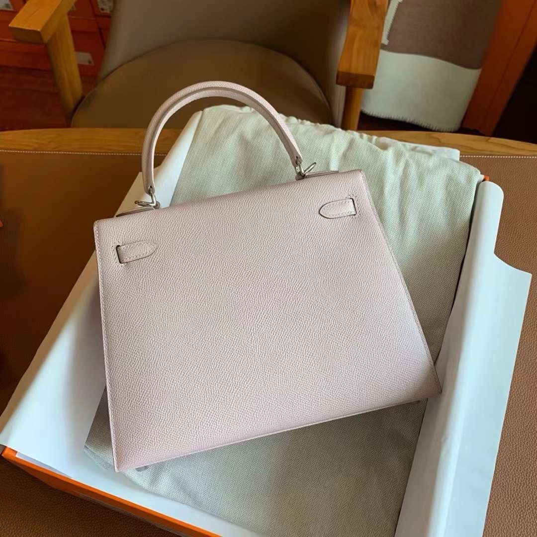 Hermes Kelly Sellier 25 Handmade Bag In Mauve Pale Epsom Calfskin