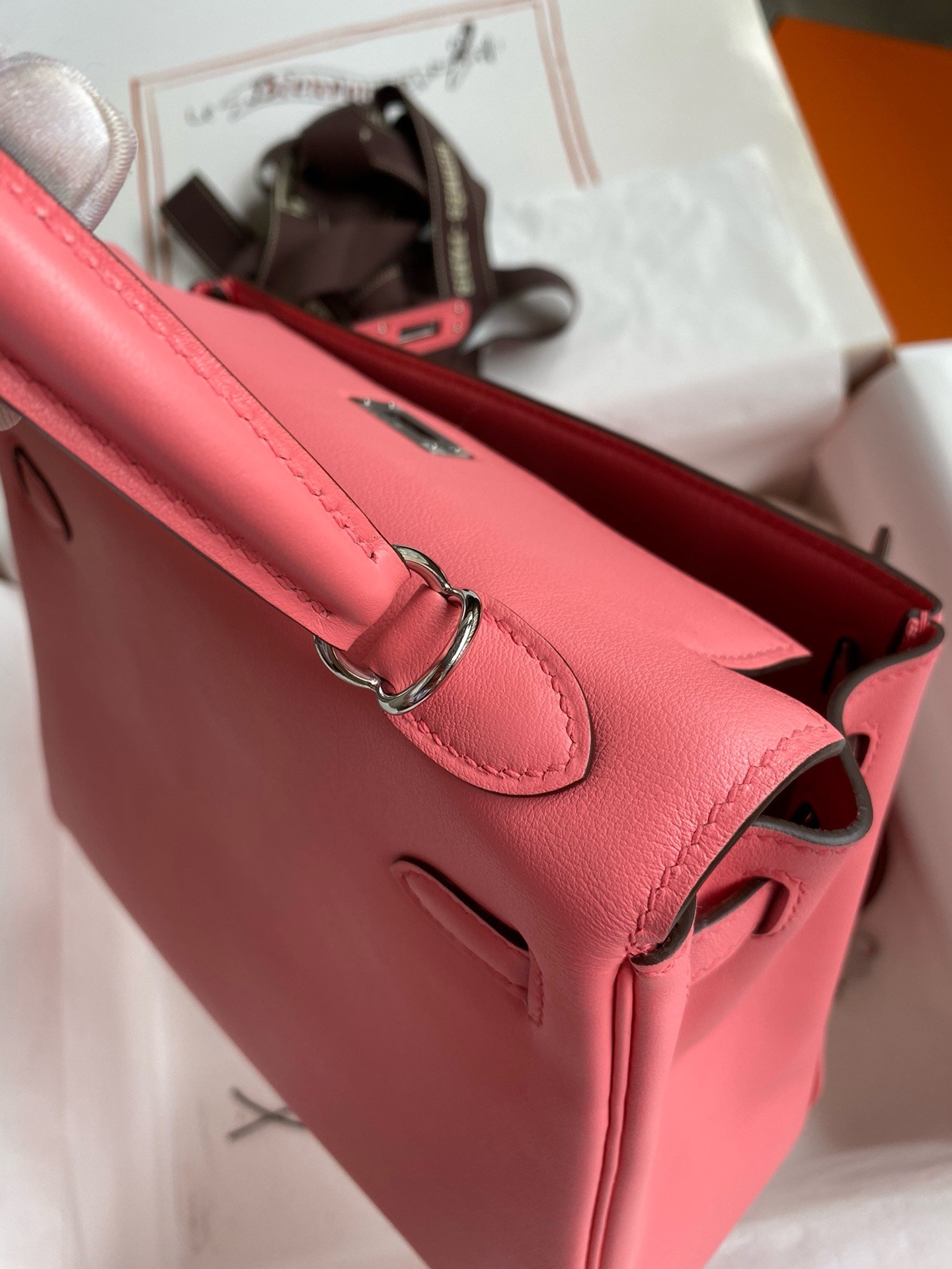 Hermes Kelly Retourne 25 Handmade Bag In Rose d'Ete Swift Calfskin