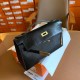 Hermes Kelly Pochette Handmade Bag In Black Lizard Skin