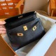 Hermes Kelly Pochette Handmade Bag In Black Lizard Skin