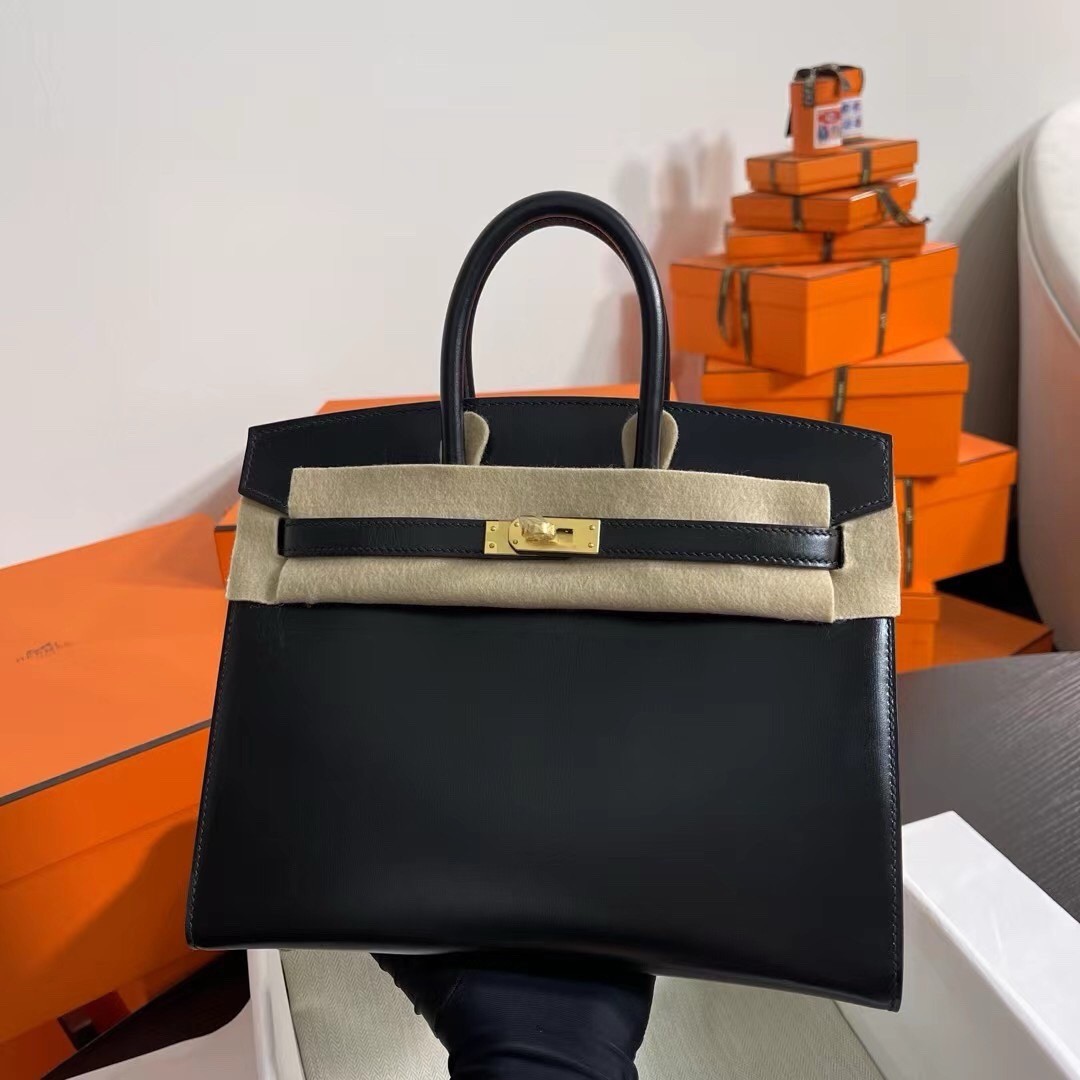 Hermes Birkin 25 Sellier Handmade Bag In Black Box Calfskin