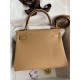 Hermes Kelly Retourne 28 Handmade Bag In Chai Clemence Leather