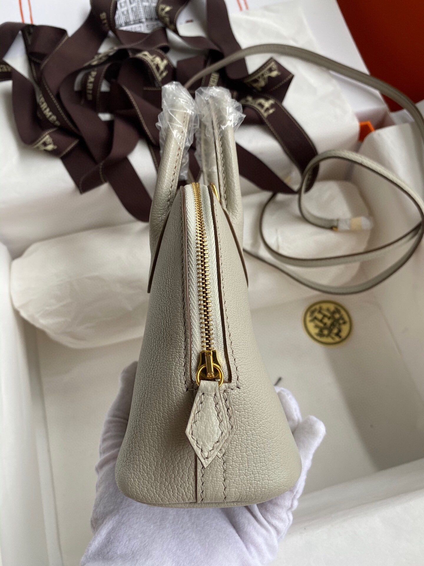 Hermes Bolide 1923 Mini Handmade Bag In Pearl Grey Chevre Mysore Leather