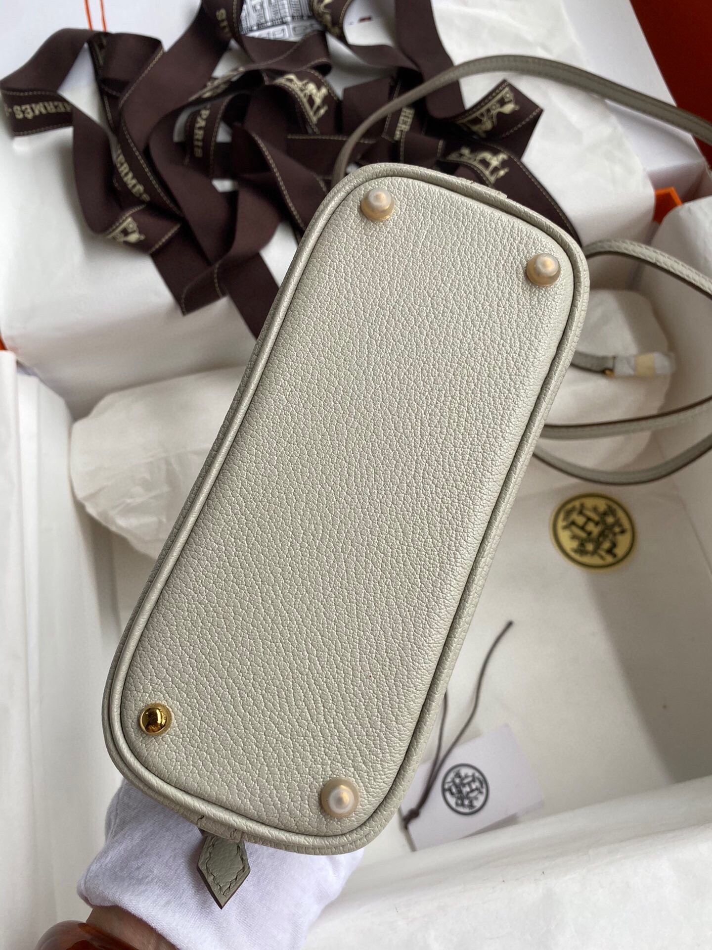 Hermes Bolide 1923 Mini Handmade Bag In Pearl Grey Chevre Mysore Leather