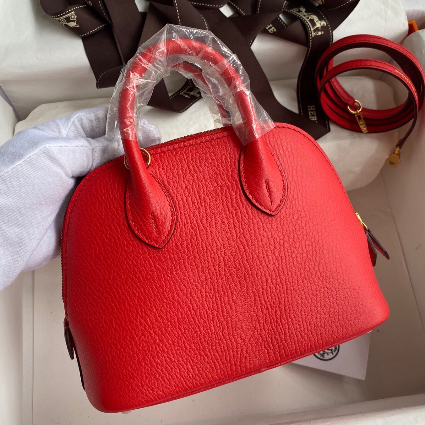 Hermes Bolide 1923 Mini Handmade Bag In Red Chevre Mysore Leather