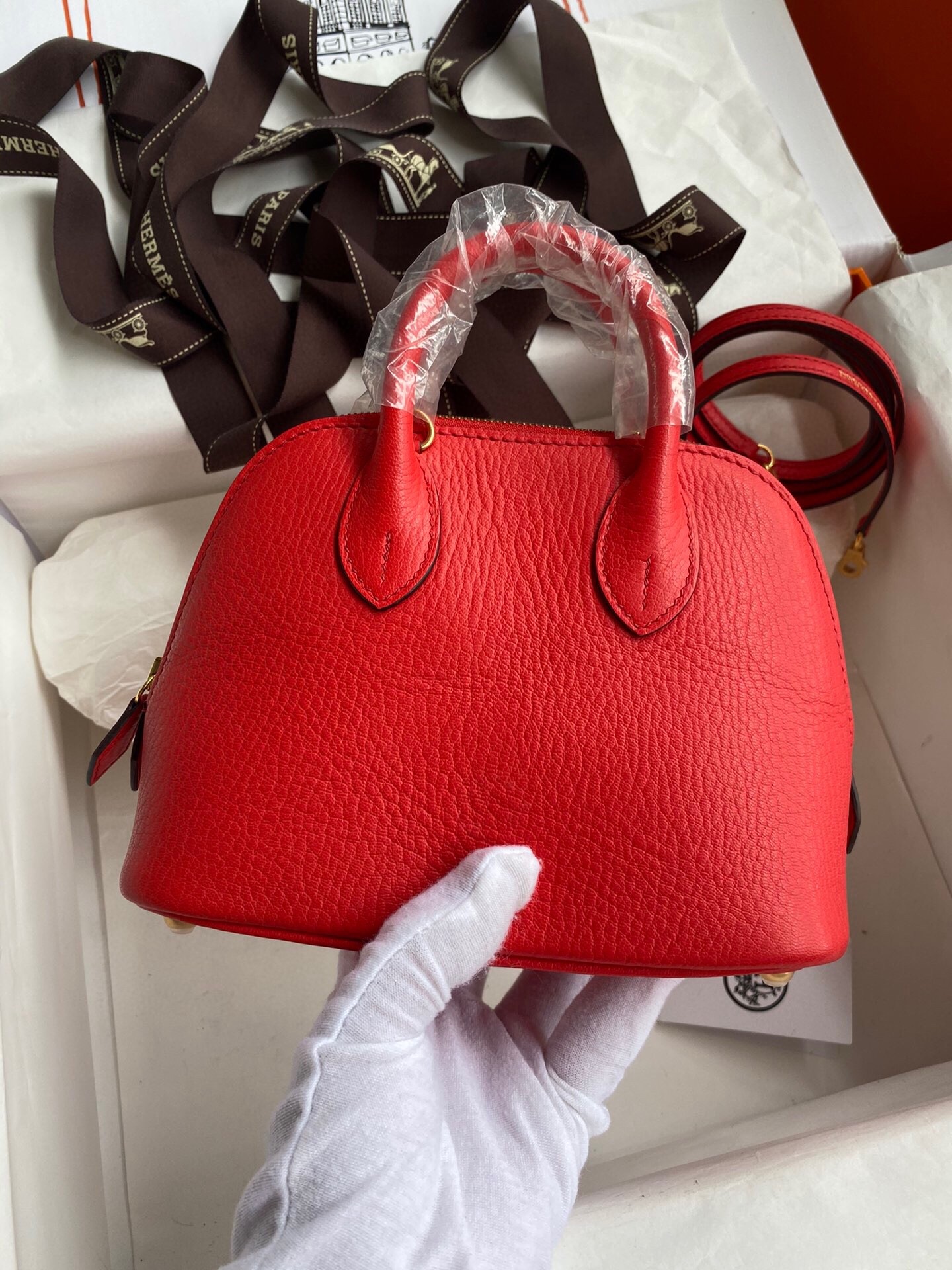 Hermes Bolide 1923 Mini Handmade Bag In Red Chevre Mysore Leather