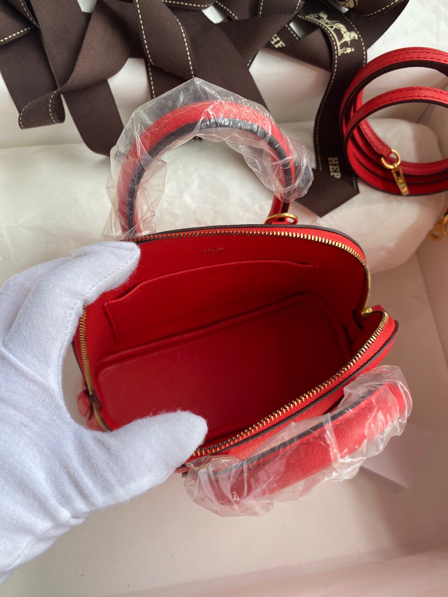 Hermes Bolide 1923 Mini Handmade Bag In Red Chevre Mysore Leather