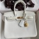 Hermes Birkin 25 Retourne Handmade Bag In White Swift Calfskin