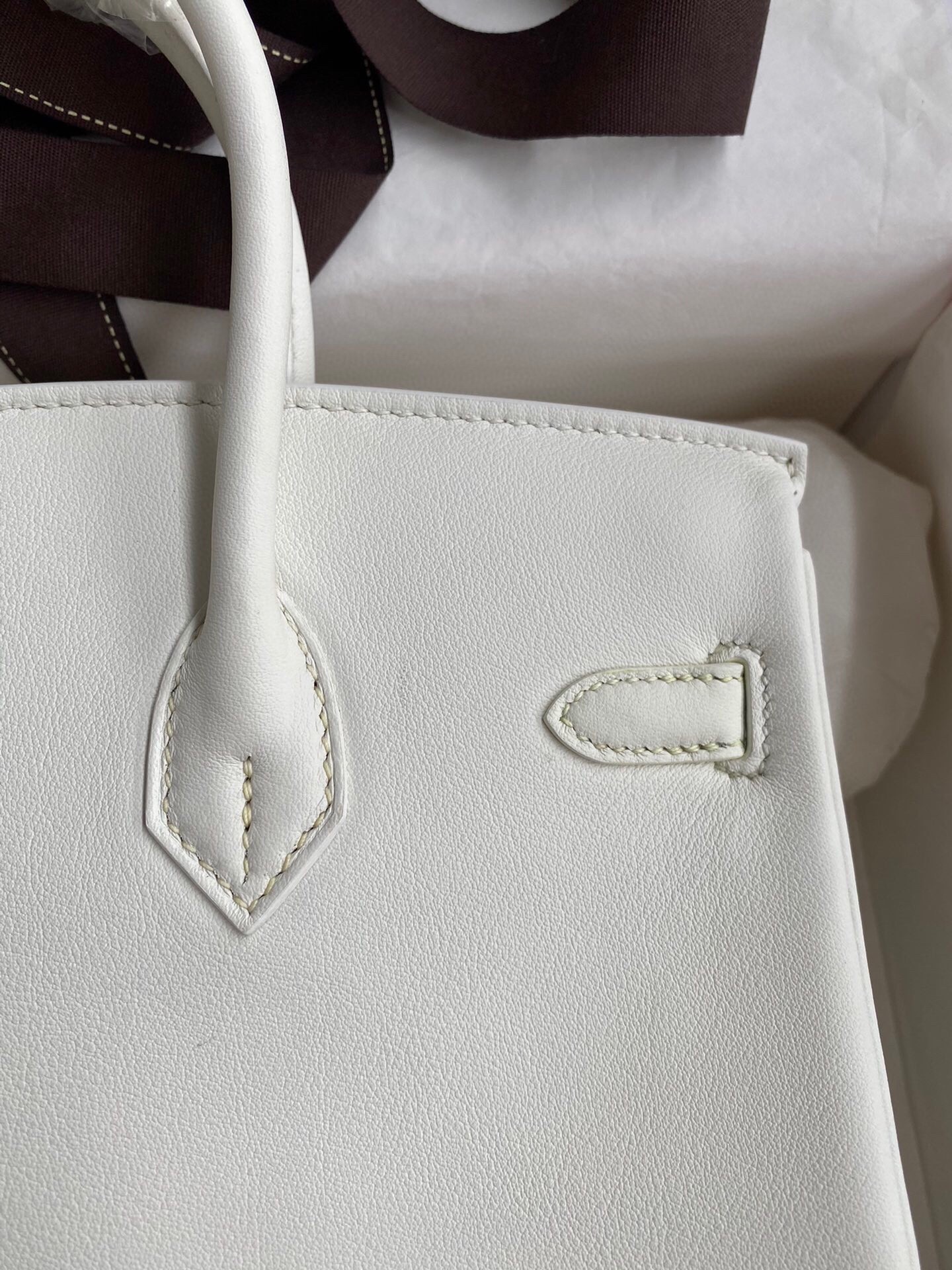 Hermes Birkin 25 Retourne Handmade Bag In White Swift Calfskin