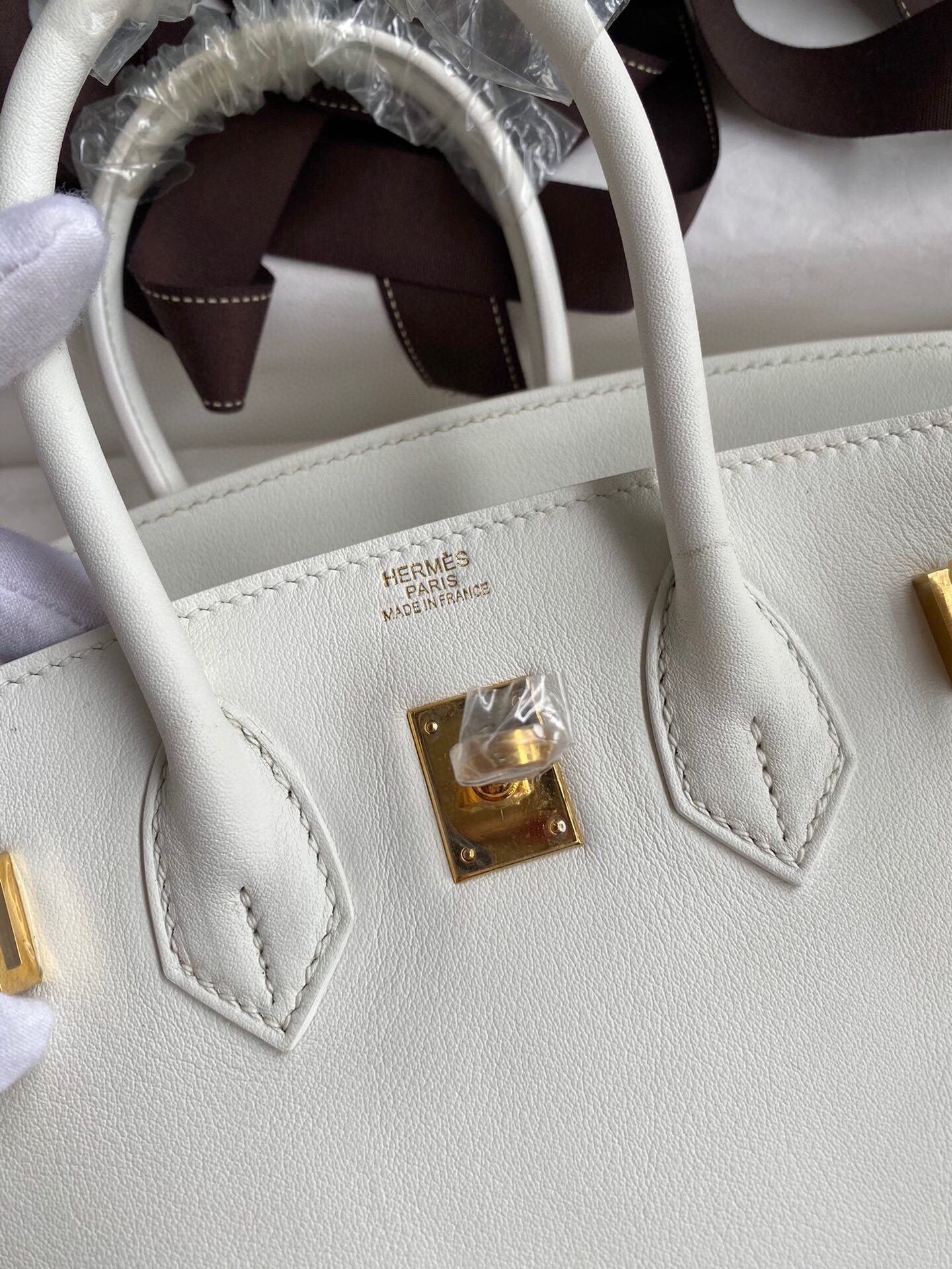 Hermes Birkin 25 Retourne Handmade Bag In White Swift Calfskin