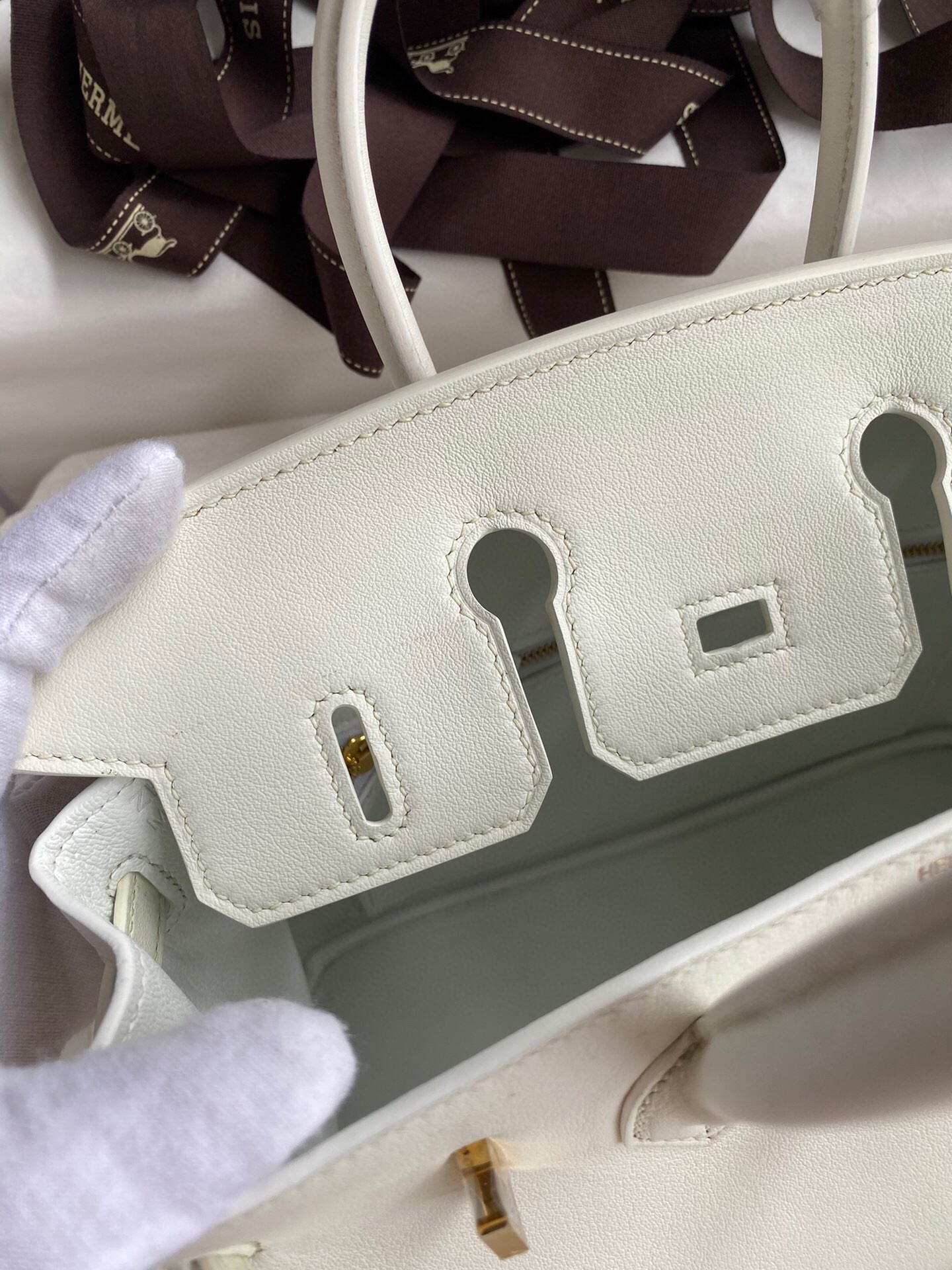 Hermes Birkin 25 Retourne Handmade Bag In White Swift Calfskin