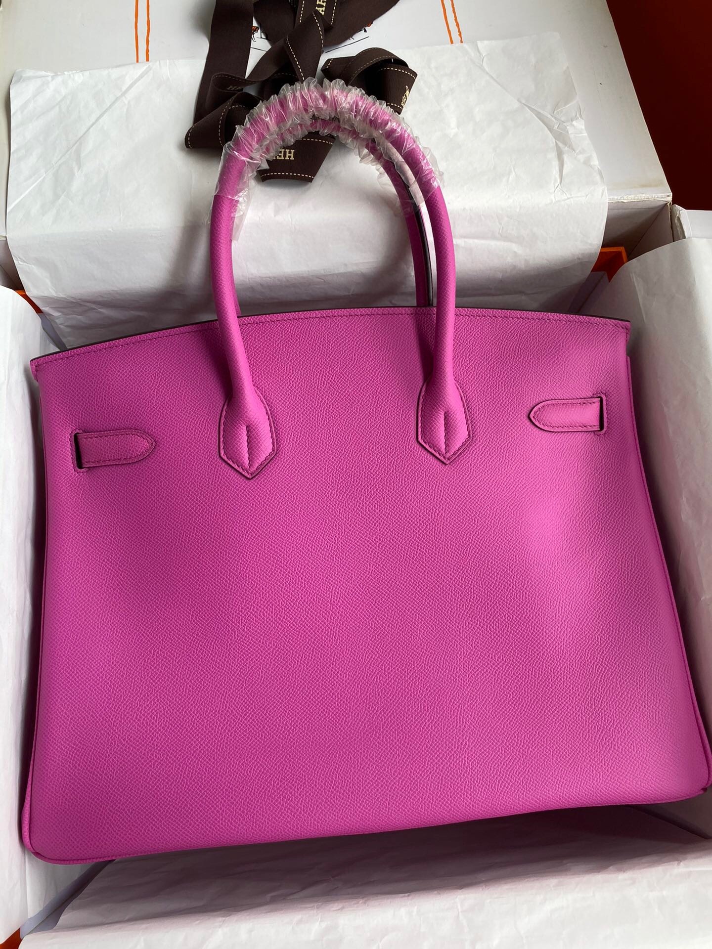 Hermes Birkin 35 Retourne Handmade Bag in Rose Magnolia Epsom Calfskin