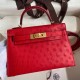 Hermes Kelly Mini II Sellier Handmade Bag In Red Ostrich Leather