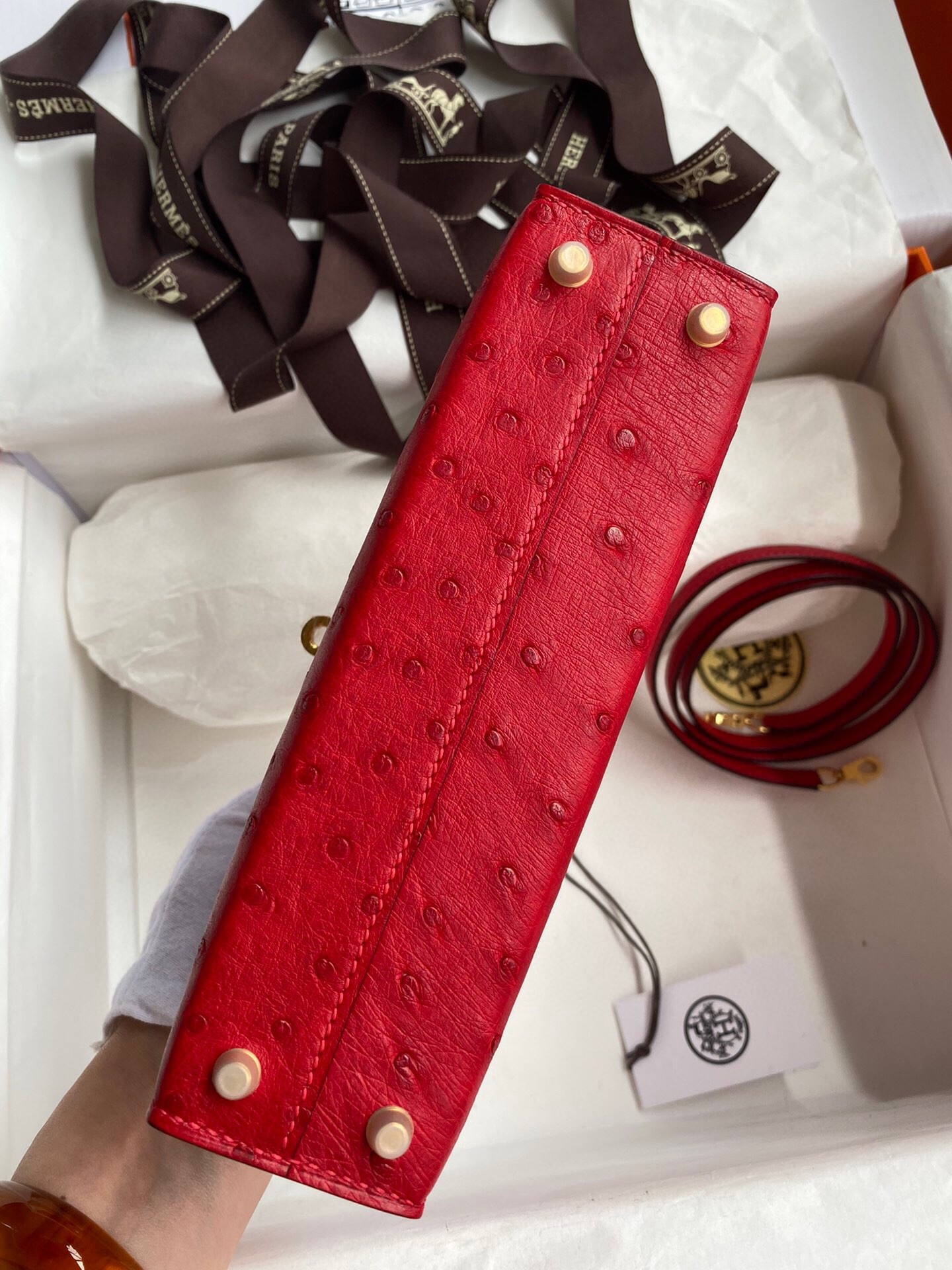 Hermes Kelly Mini II Sellier Handmade Bag In Red Ostrich Leather