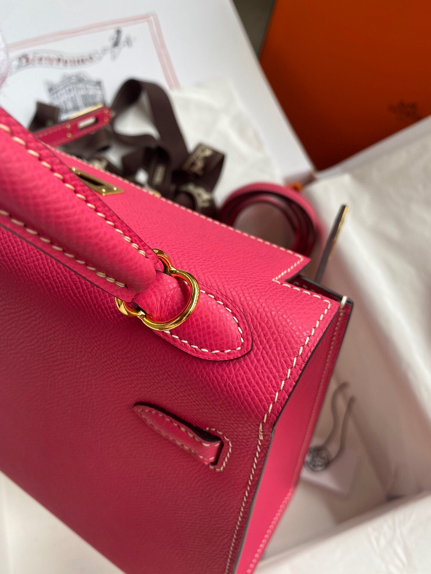 Hermes Kelly Sellier 25 Handmade Bag In Peach Epsom Calfskin