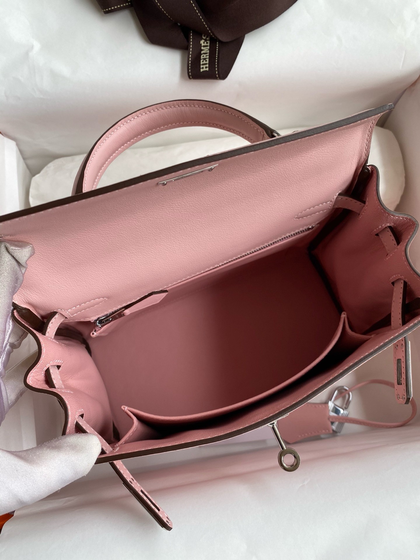 Hermes Kelly Retourne 25 Handmade Bag In Rose Sakura Swift Calfskin