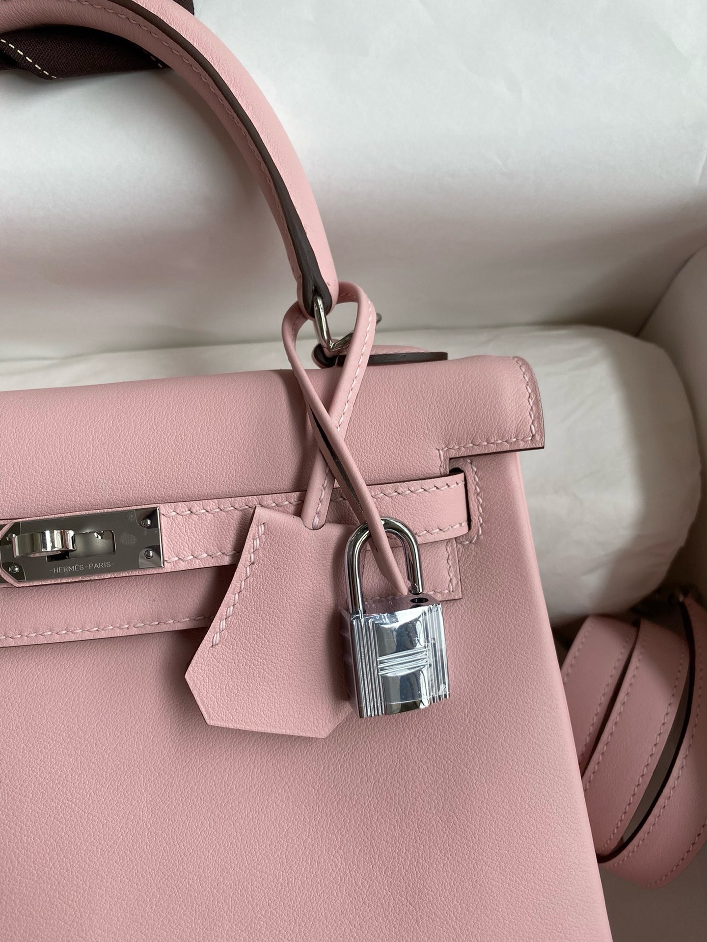 Hermes Kelly Retourne 25 Handmade Bag In Rose Sakura Swift Calfskin