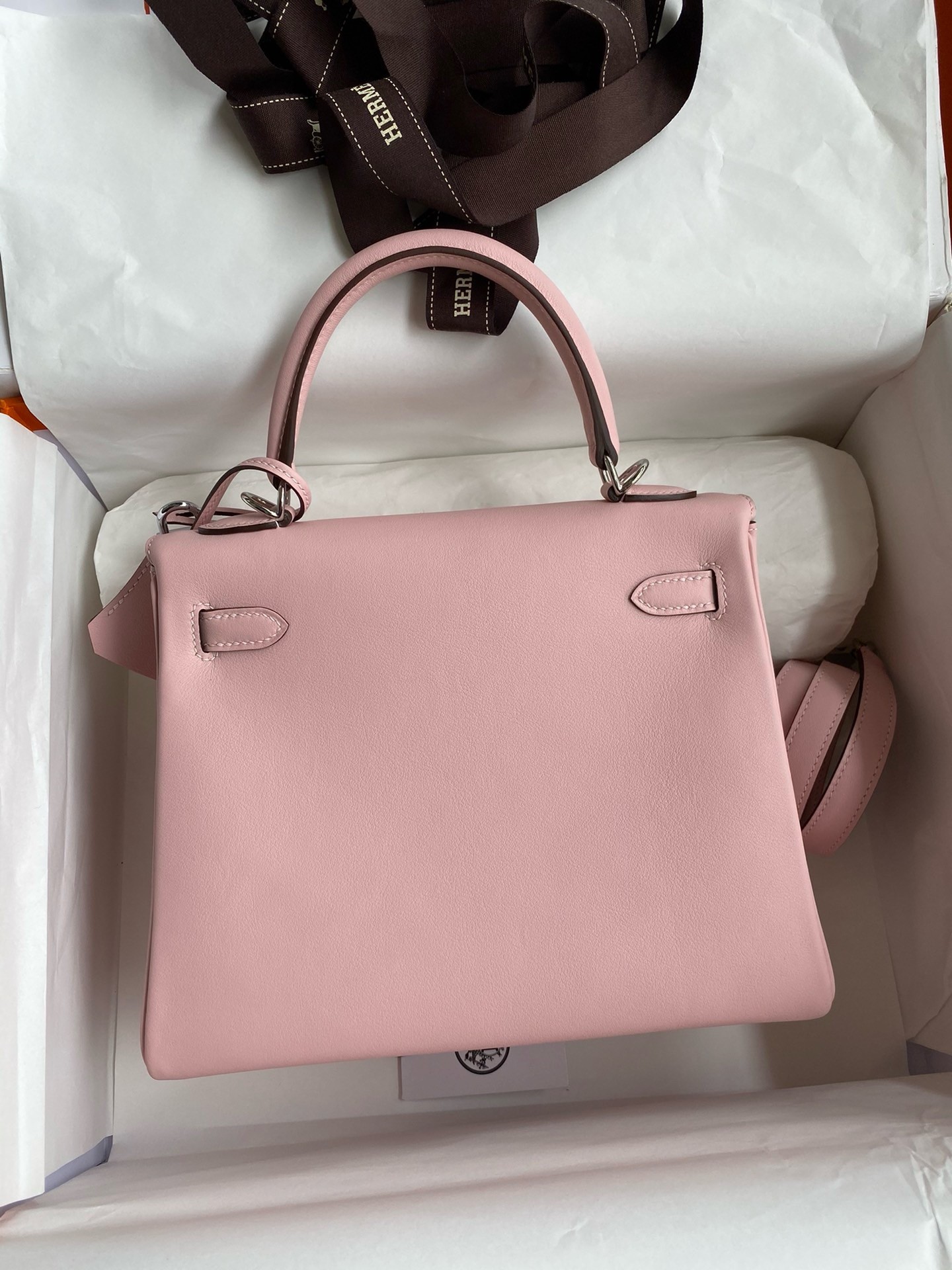 Hermes Kelly Retourne 25 Handmade Bag In Rose Sakura Swift Calfskin