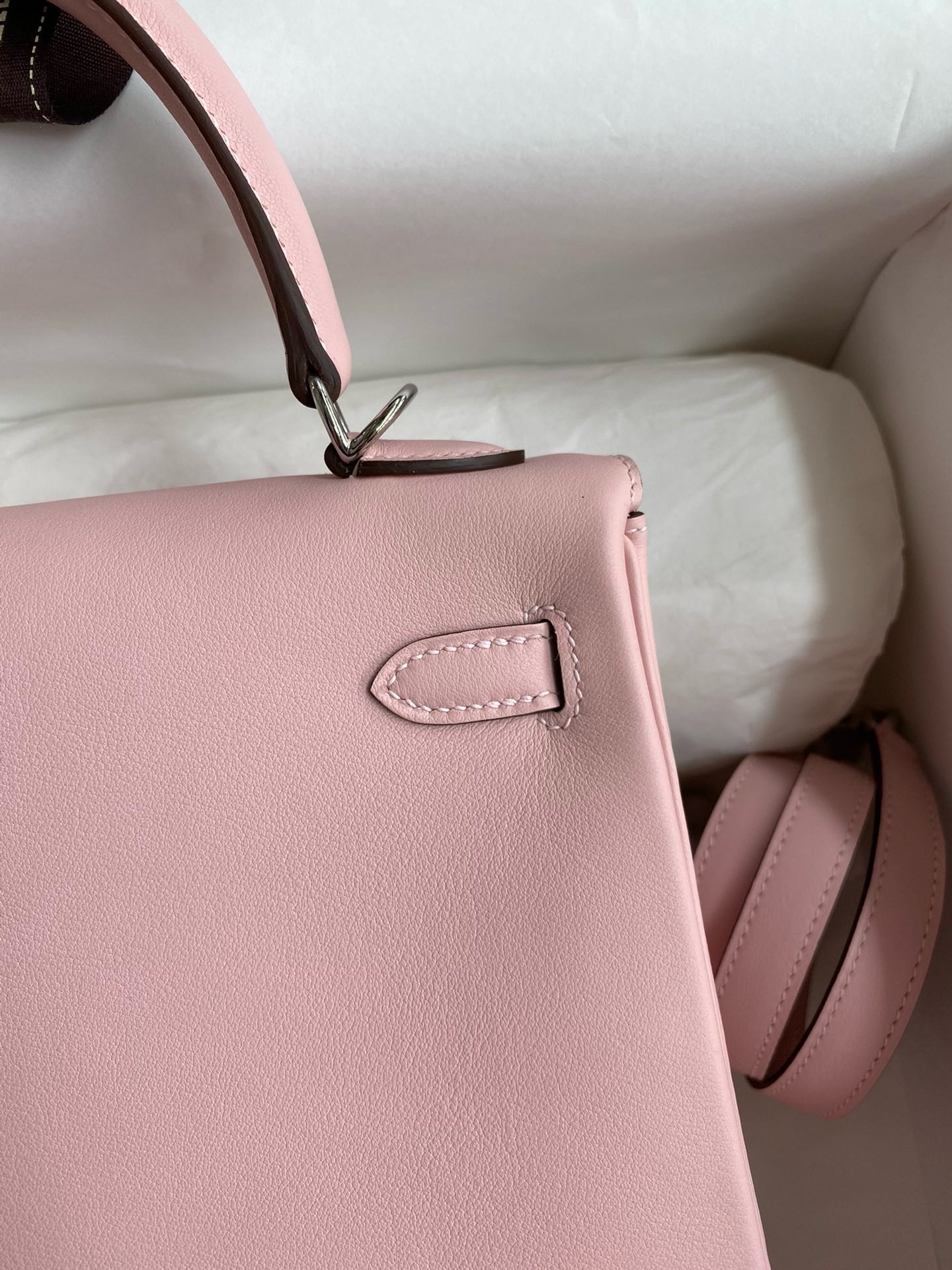 Hermes Kelly Retourne 25 Handmade Bag In Rose Sakura Swift Calfskin