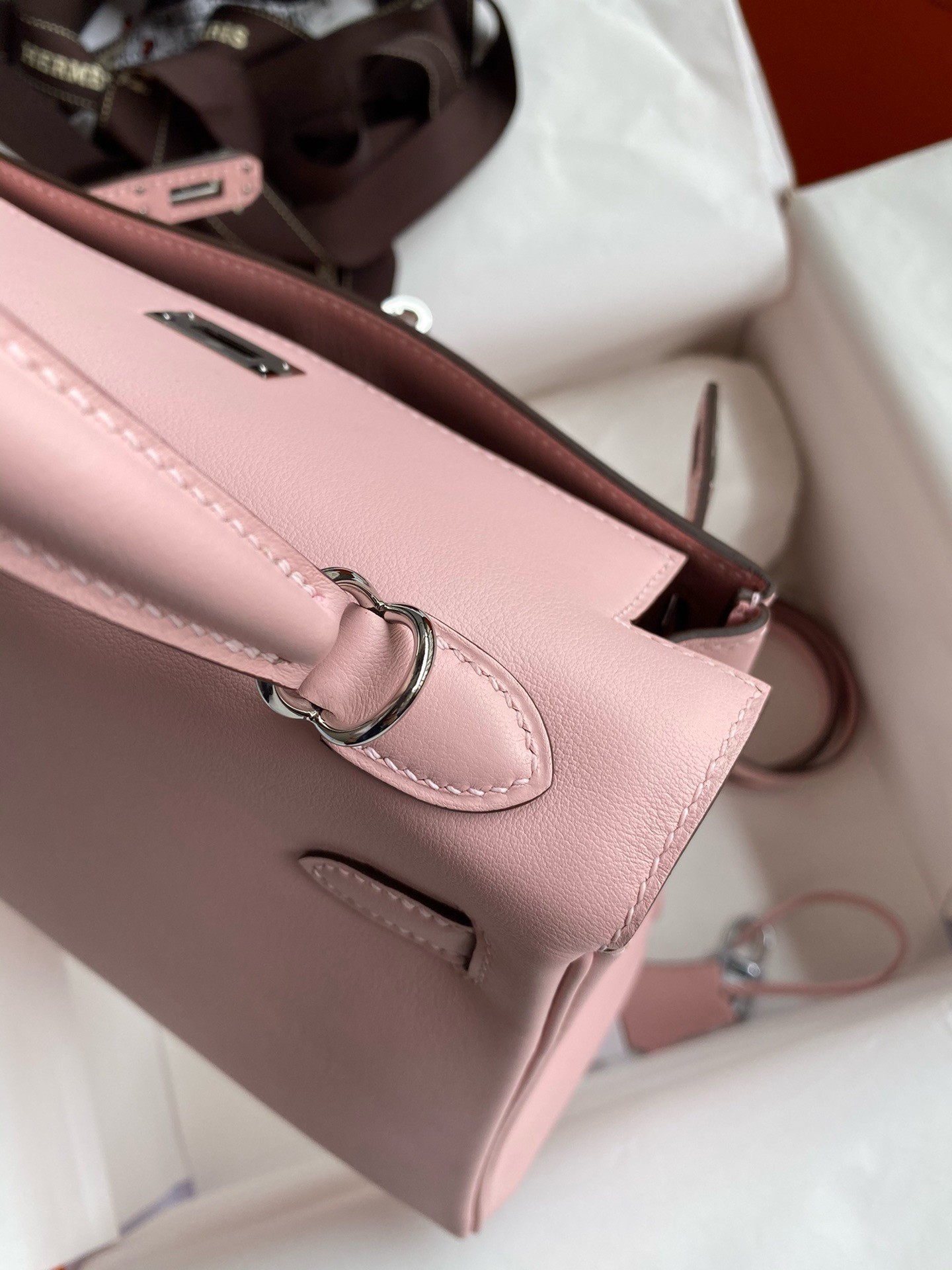 Hermes Kelly Retourne 25 Handmade Bag In Rose Sakura Swift Calfskin