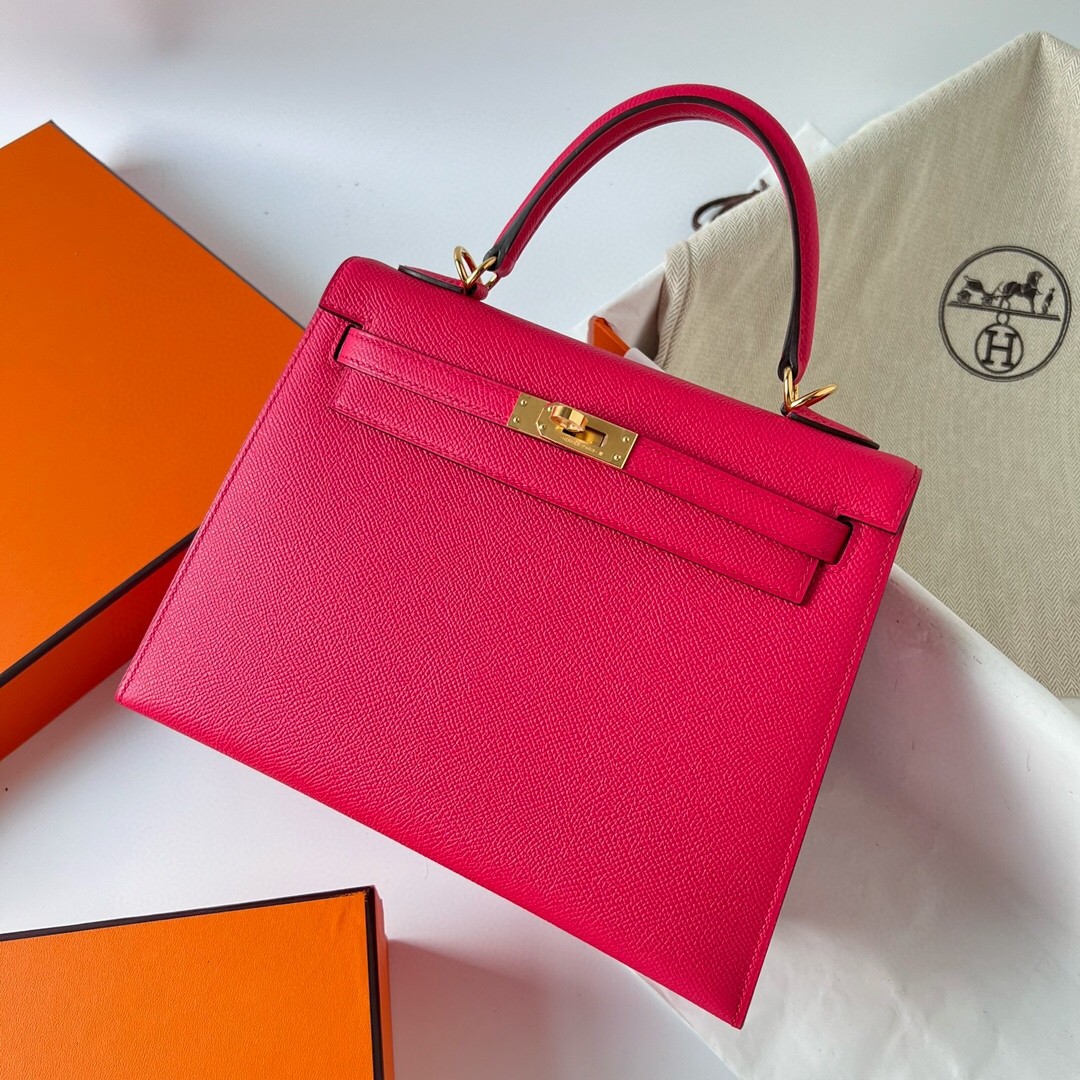 Hermes Kelly Sellier 28 Handmade Bag In Rose Extreme Epsom Calfskin