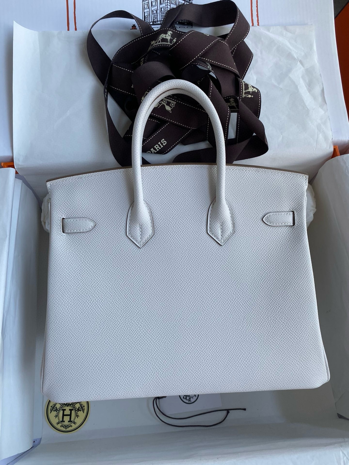 Hermes Birkin 25 Retourne Handmade Bag In Gris Pale Epsom Calfskin