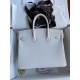 Hermes Birkin 25 Retourne Handmade Bag In Gris Pale Epsom Calfskin