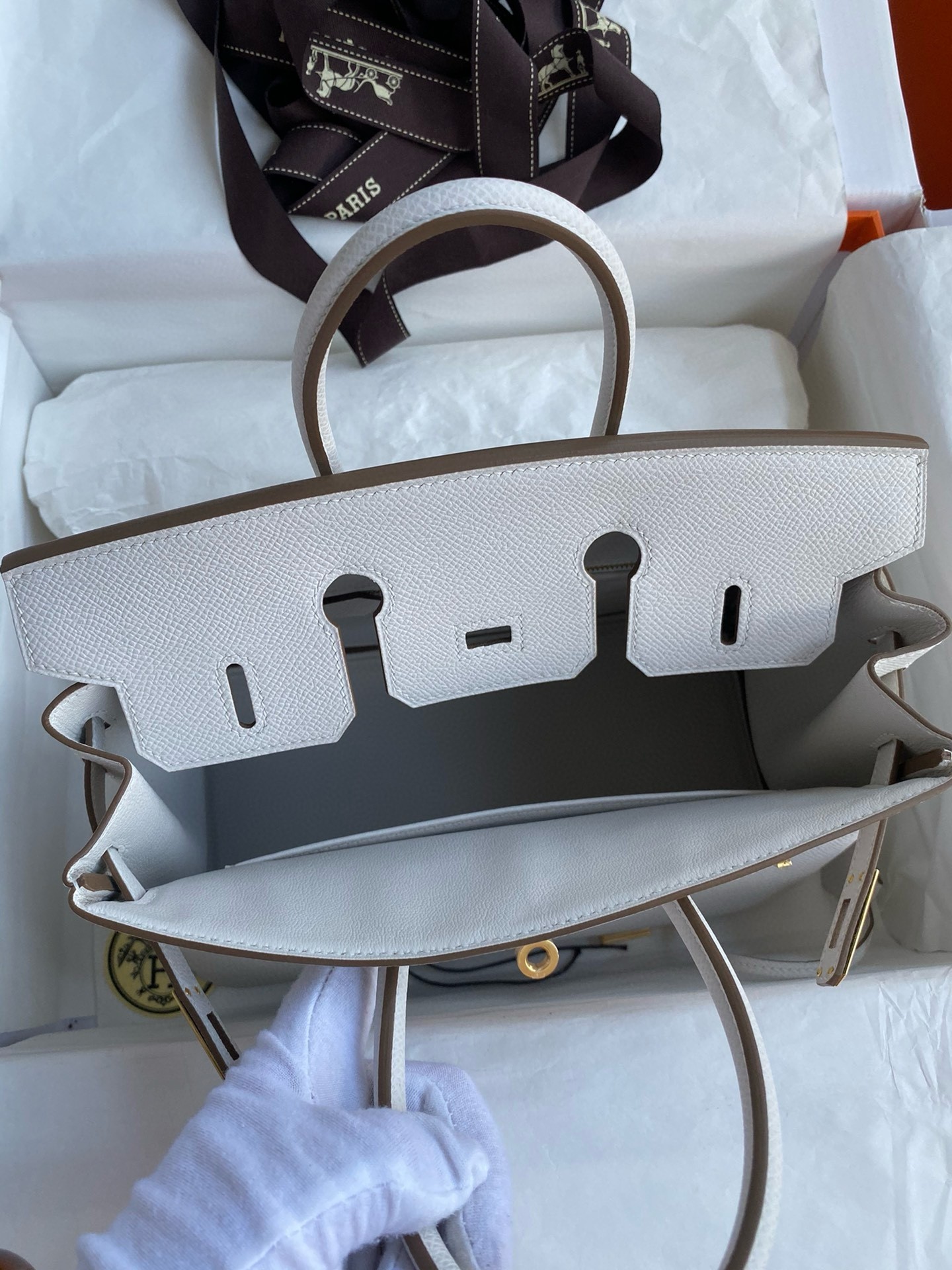 Hermes Birkin 25 Retourne Handmade Bag In Gris Pale Epsom Calfskin