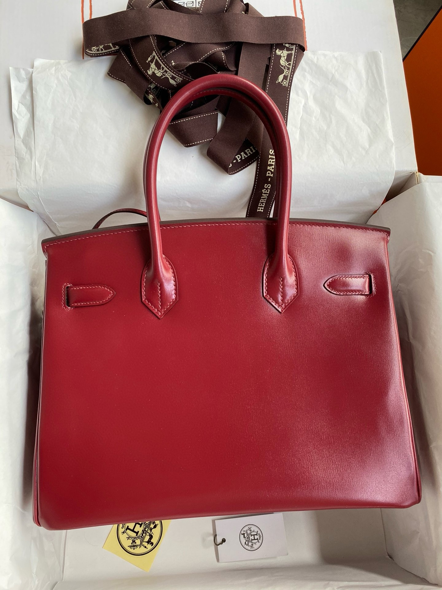 Hermes Birkin 30 Retourne Handmade Bag in Rouge H Box Calfskin