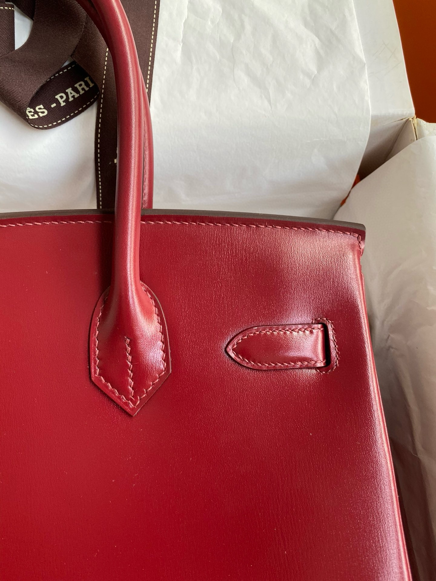 Hermes Birkin 30 Retourne Handmade Bag in Rouge H Box Calfskin