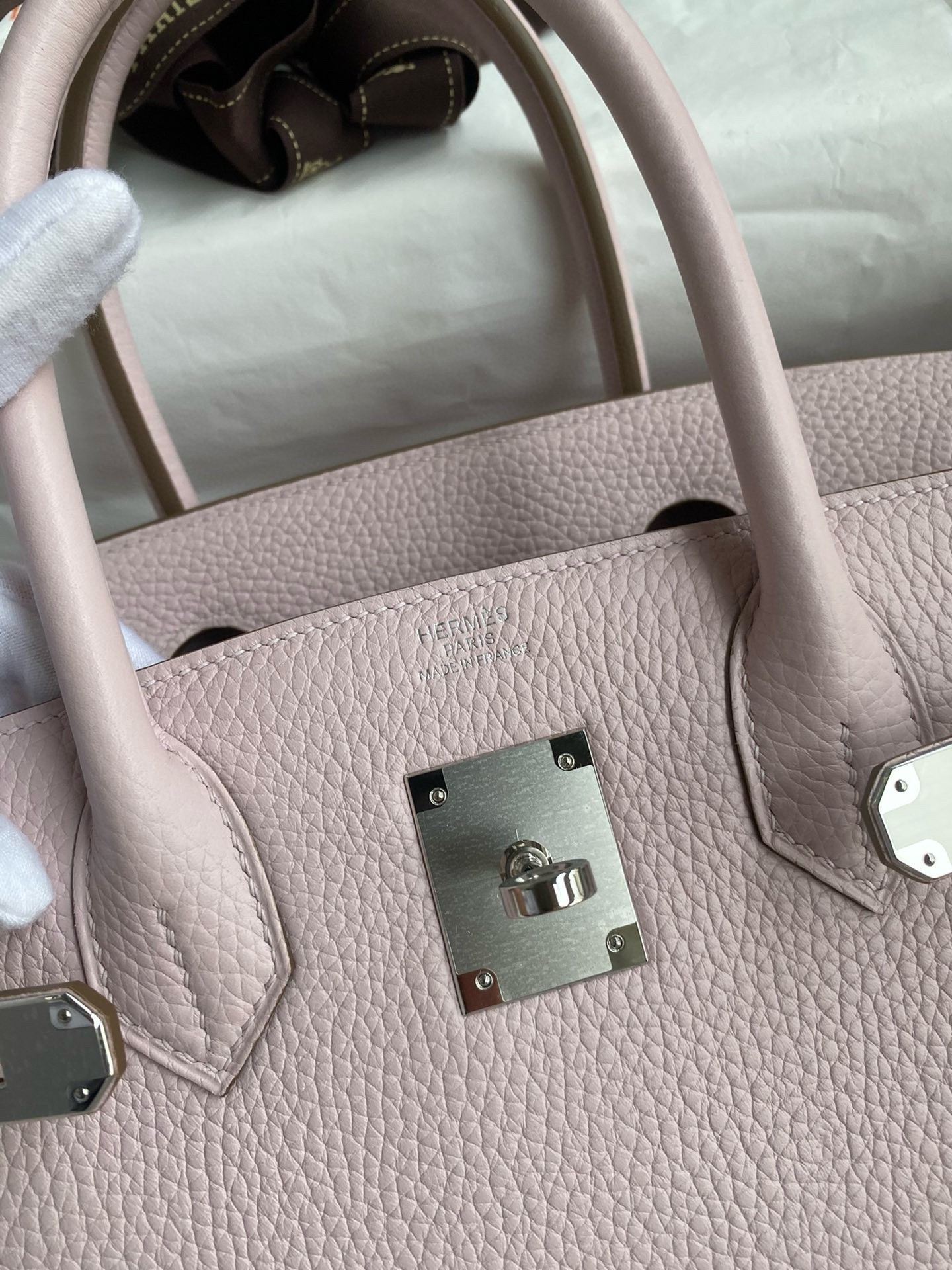 Hermes Birkin 30 Retourne Handmade Bag in Mauve Pale Clemence Leather