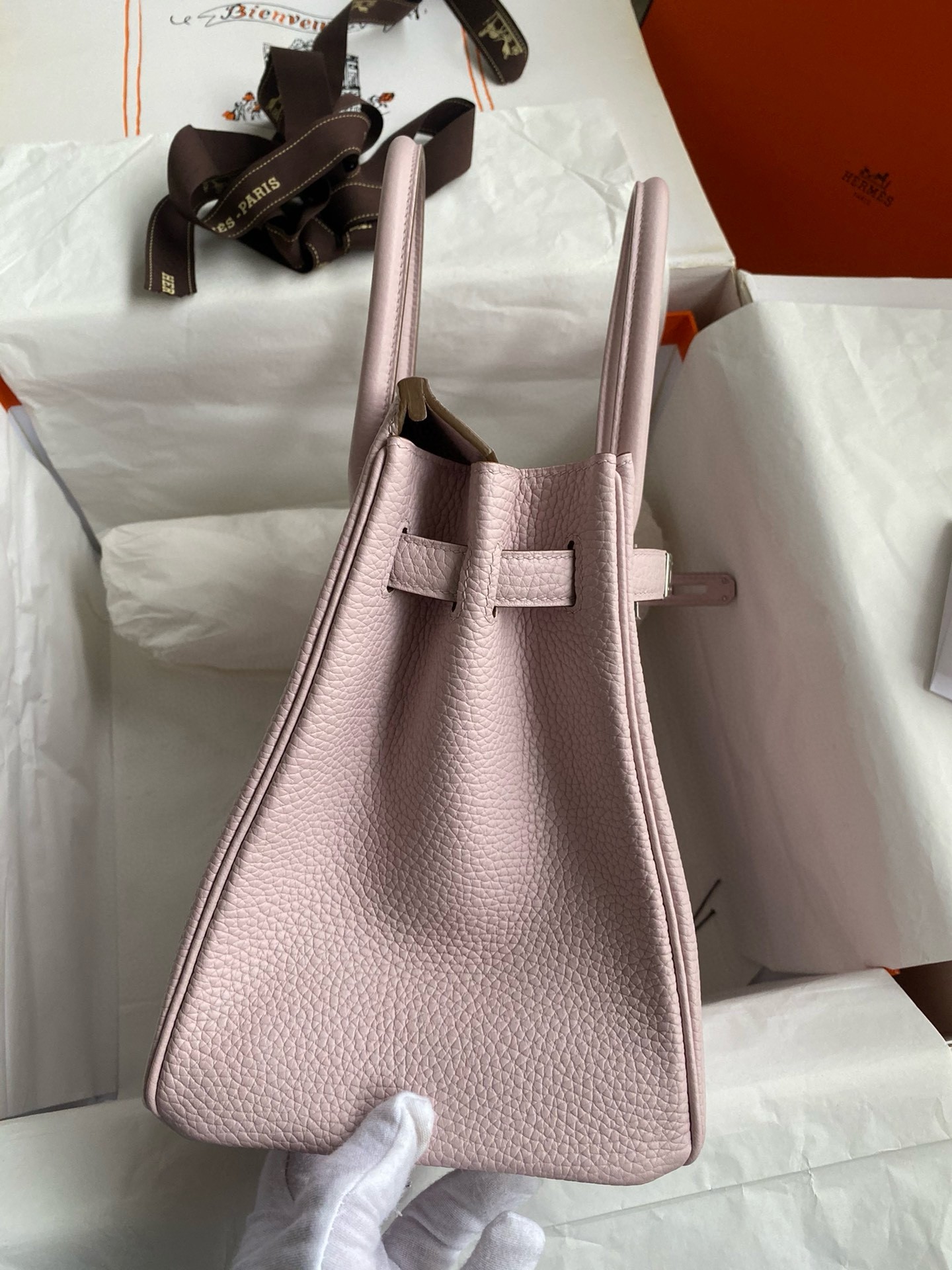 Hermes Birkin 30 Retourne Handmade Bag in Mauve Pale Clemence Leather