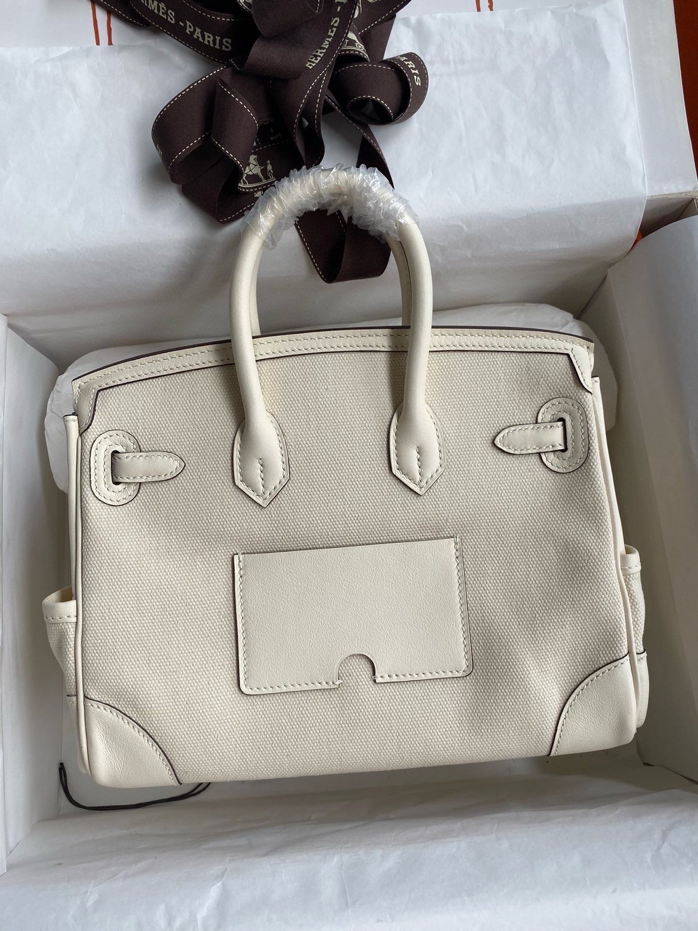 Hermes Birkin Cargo 25 Bag in Craie Toile and Swift Leather