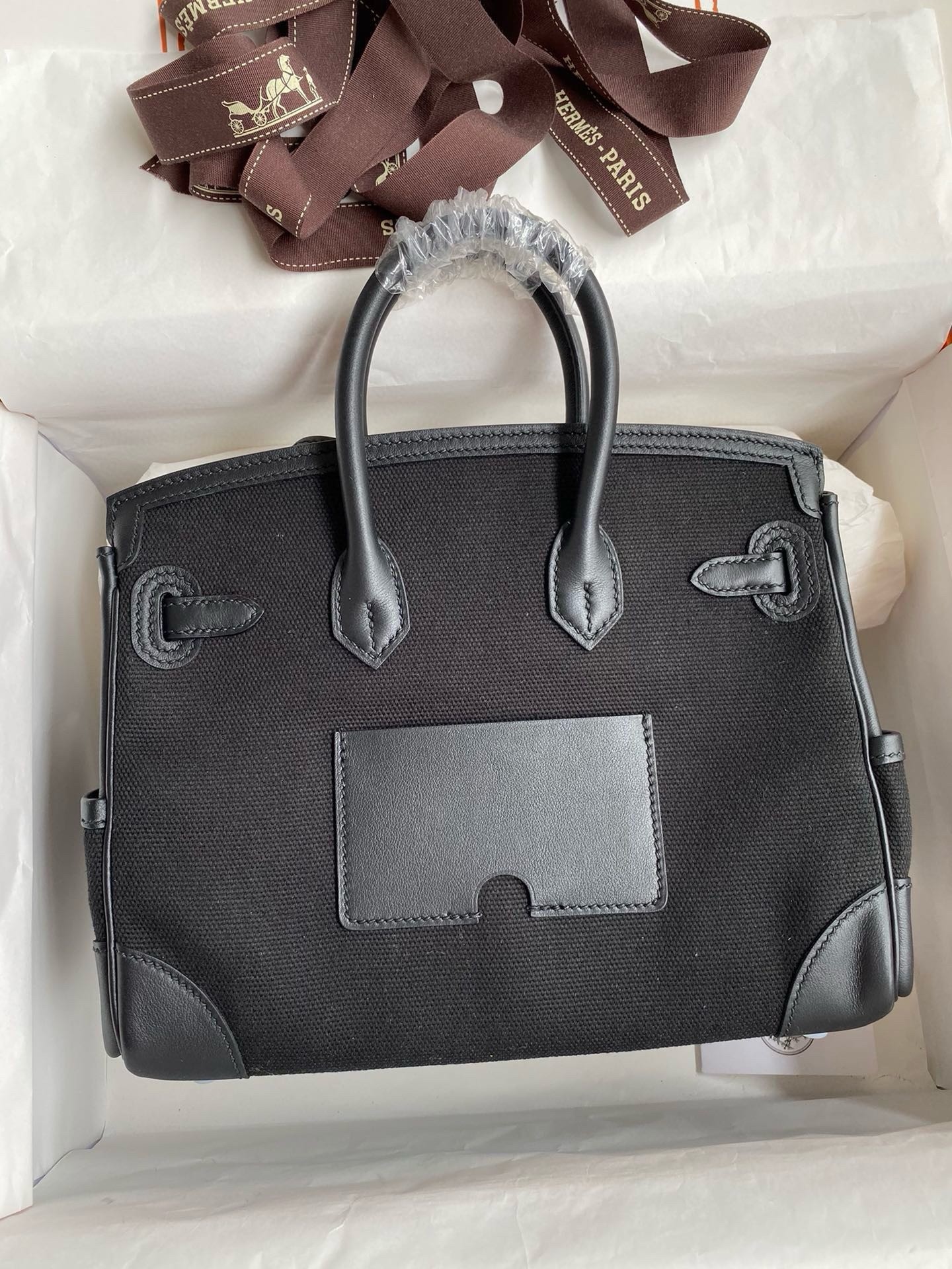 Hermes Birkin Cargo 25 Bag in Black Toile and Swift Leather