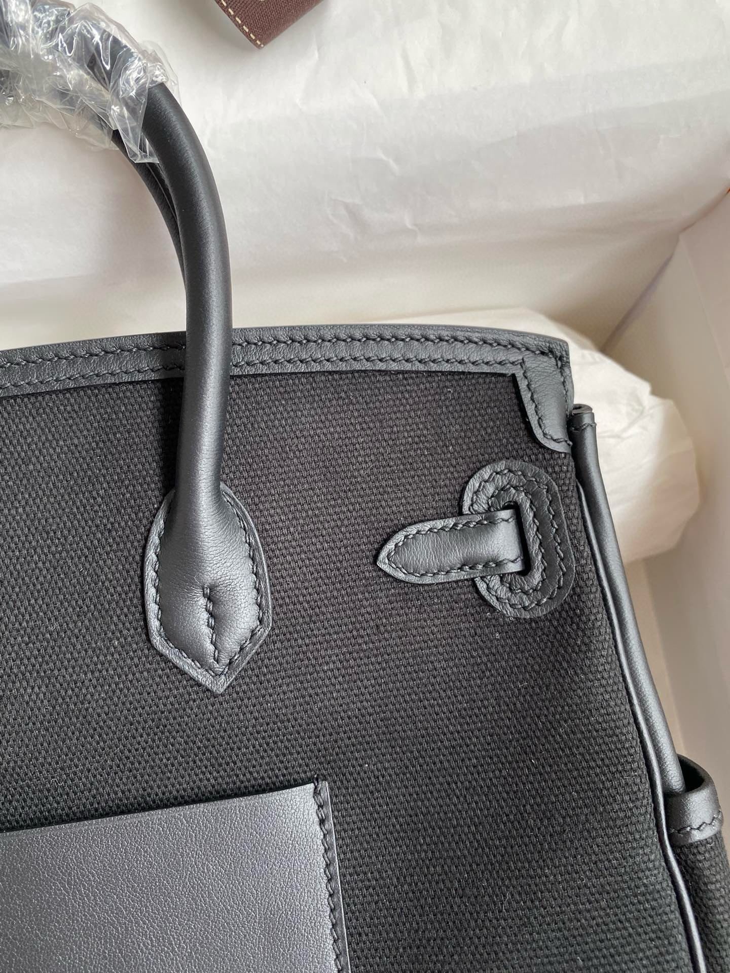 Hermes Birkin Cargo 25 Bag in Black Toile and Swift Leather