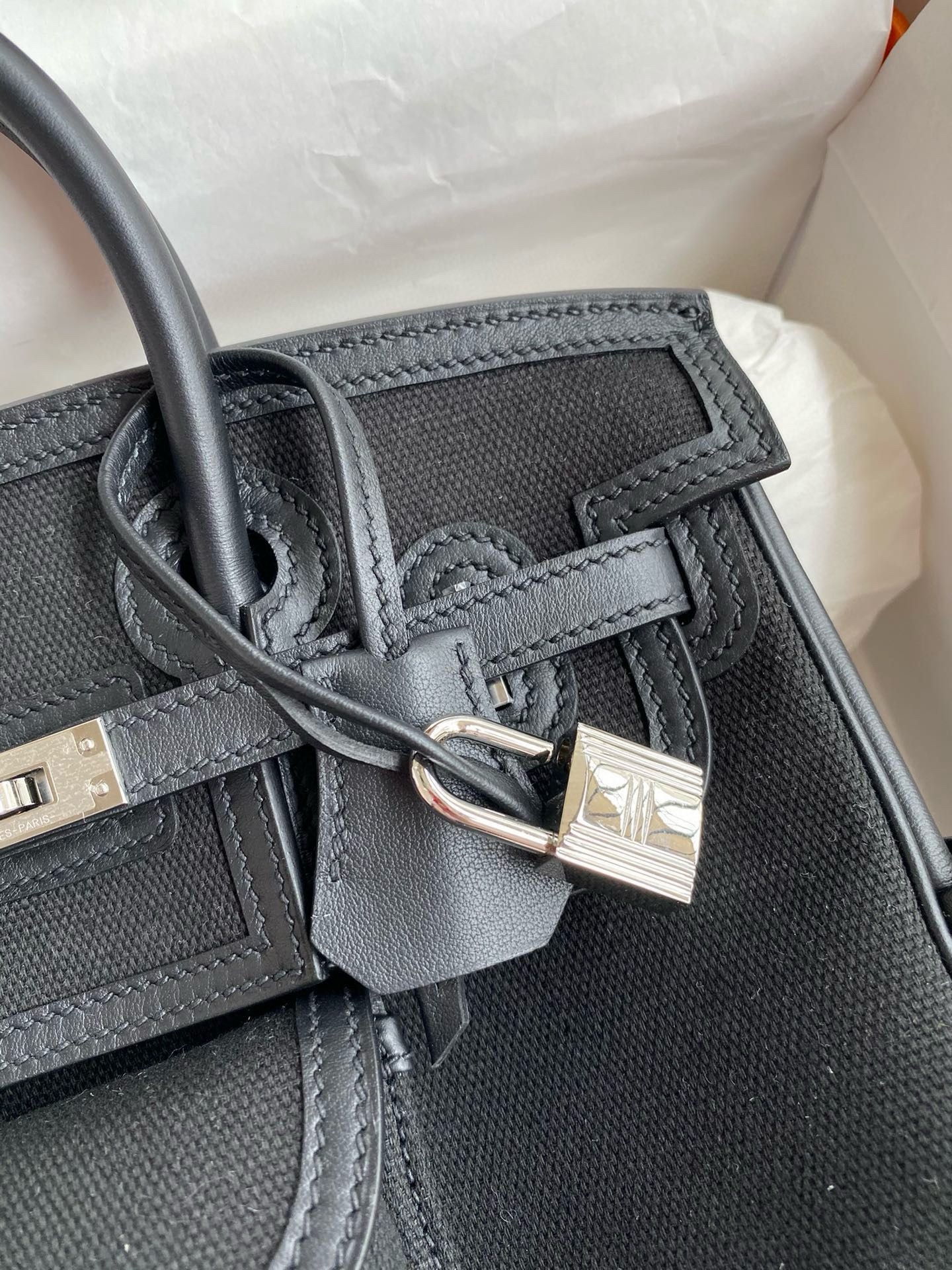 Hermes Birkin Cargo 25 Bag in Black Toile and Swift Leather