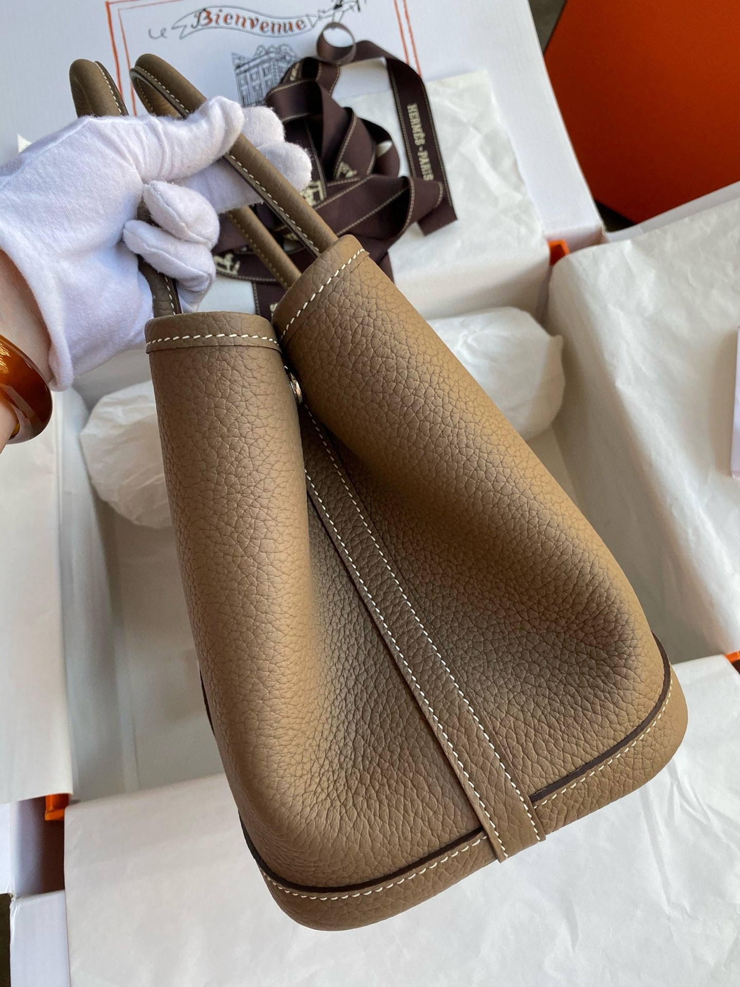 Hermes Garden Party 30 Handmade Bag in Taupe Negonda Leather