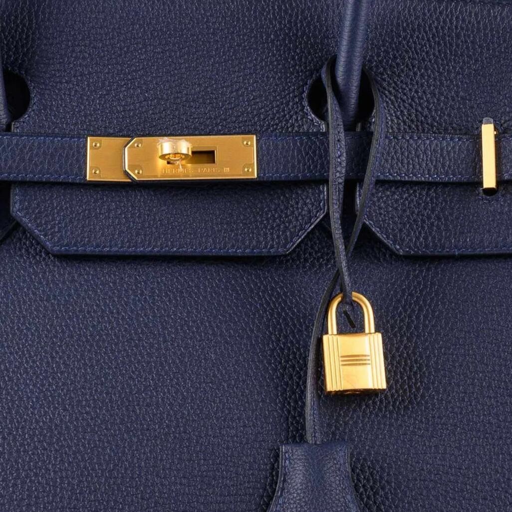 Hermes Birkin 40 Retourne Handmade Bag In Blue Nuit Clemence Leather